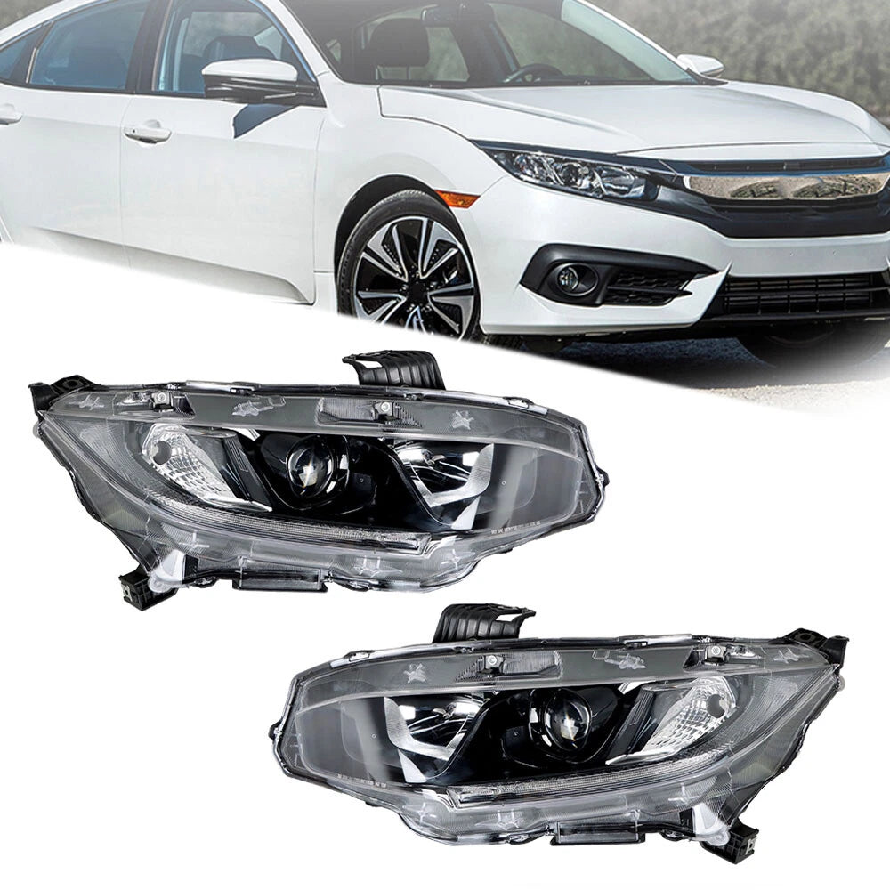 Projector Headlight Lamps Set for Honda Civic (2016–2021) Black