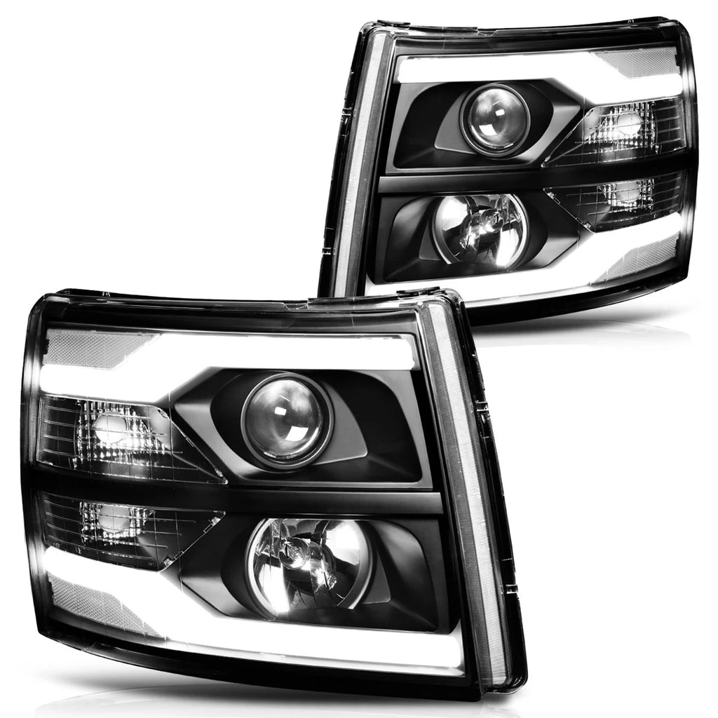 LED DRL Chrome Housing Headlight Set for GMC Sierra (2007–2014)