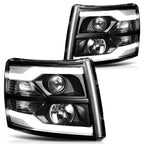 LED DRL Chrome Housing Headlight Set for GMC Sierra (2007–2014)
