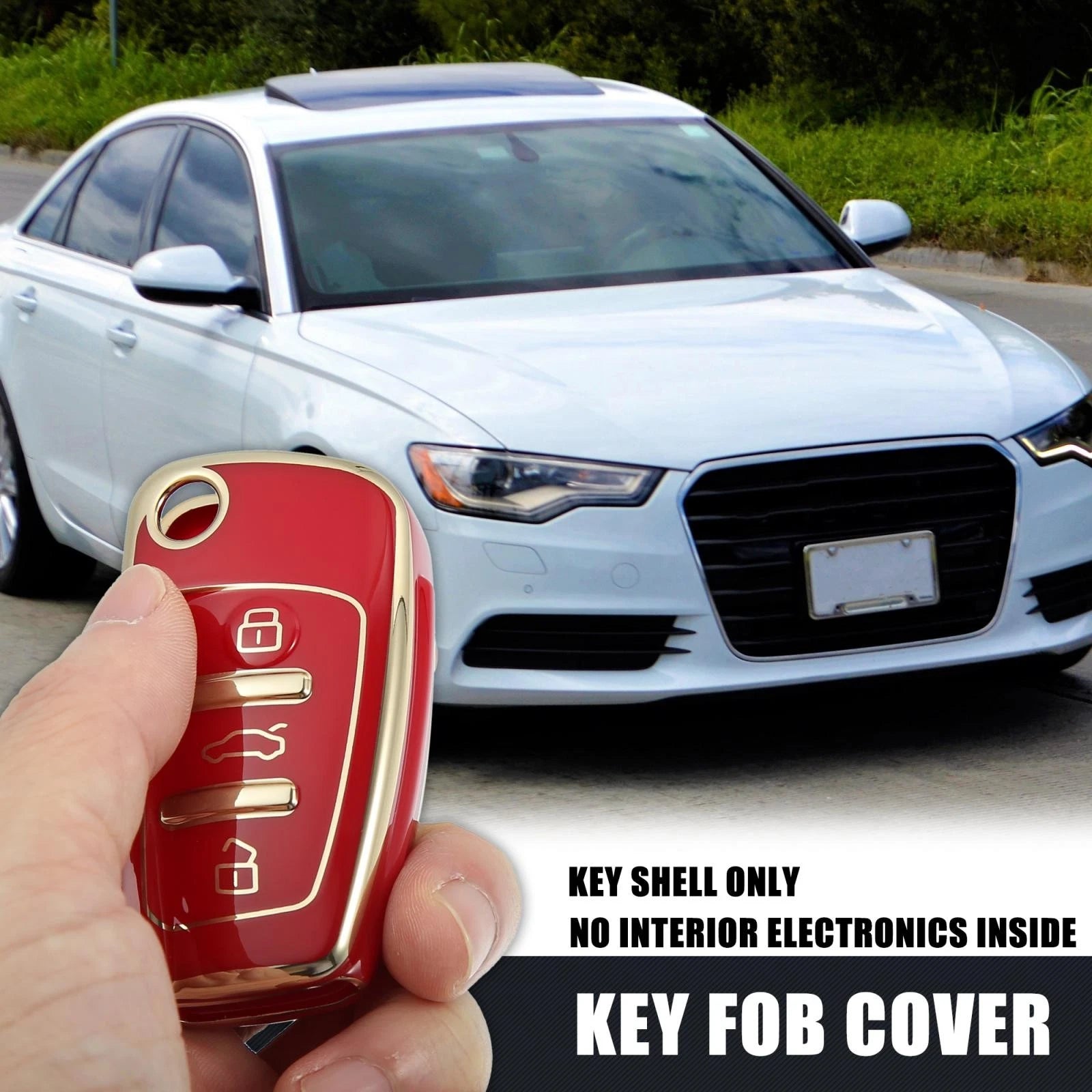 Car Key Fob Cover 3 Button TPU Red for Audi Q3 (2015–2020)