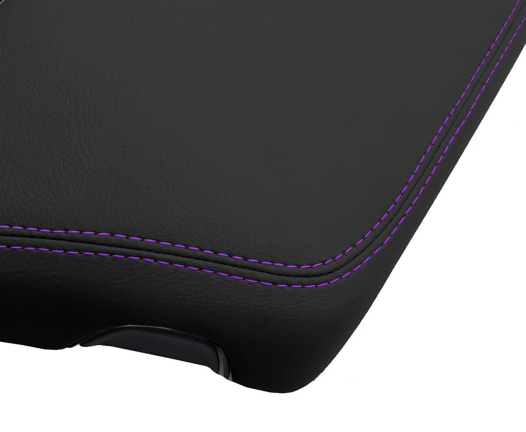 Leather Console Lid Armrest Cover for Dodge Challenger (2015–2020) Purple Stitch