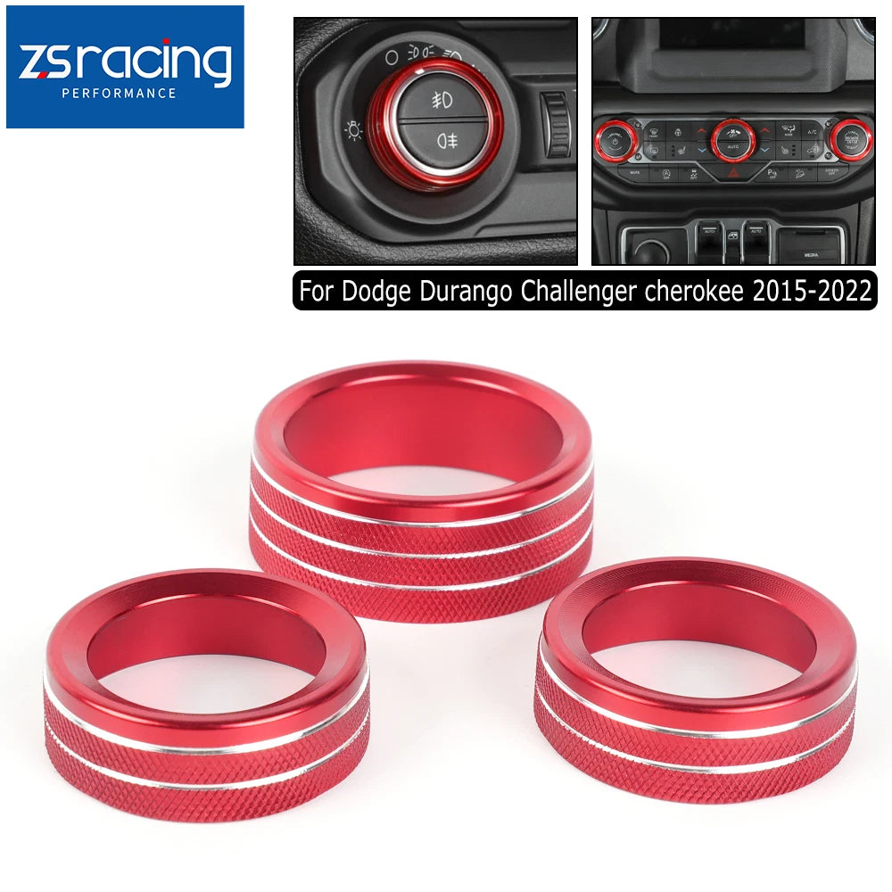 3X Red AC Radio Switch Trim Ring Knob Cover for Dodge Challenger/Charger