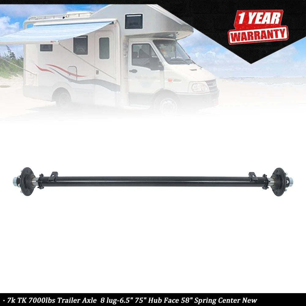 7k Trailer Axle for 8 Lug Vehicles (75" Hub Face, 58" Spring Center)