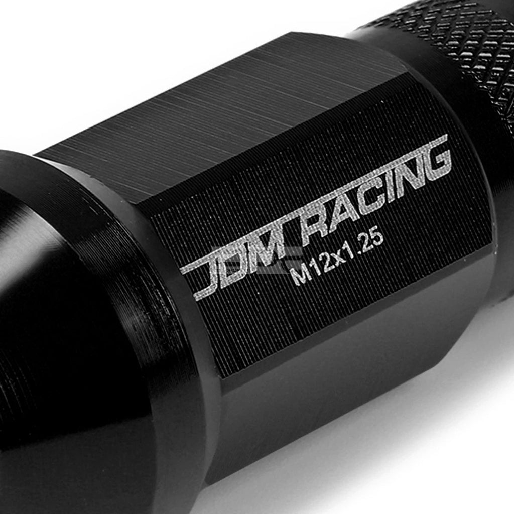 20x Open End M12x1.25 50mm Tall Black Aluminum Lug Nuts + Adapter