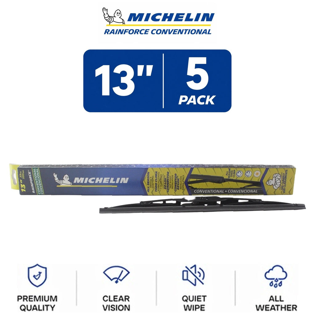 Set of 5 Michelin RainForce Wiper Blades 13" for Universal Fit (All-Season)