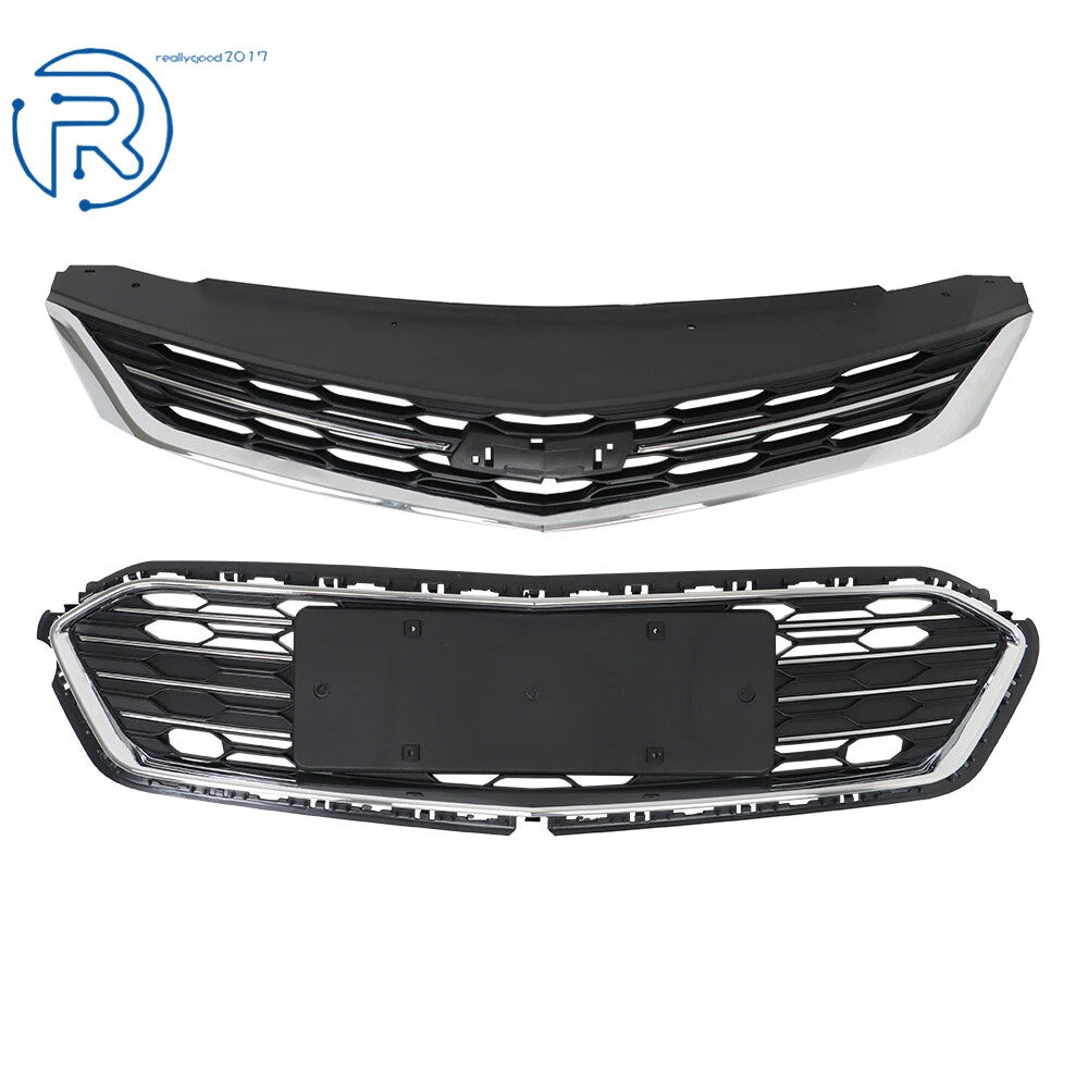 Front Upper and Lower Side Grille for Chevrolet Cruze (2016-2018) Chrome/Black