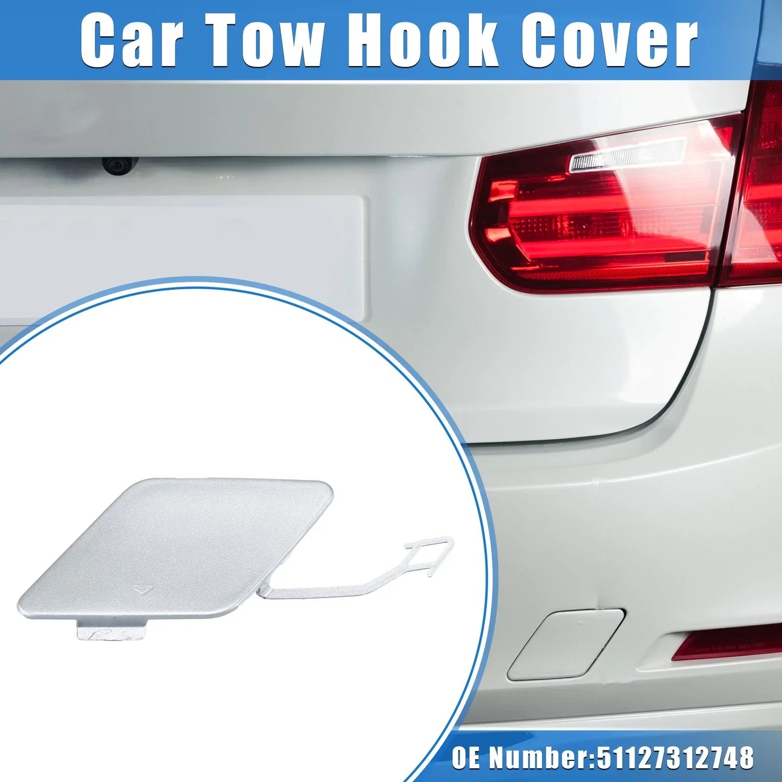Rear Tow Hook Eye Cover Cap for BMW 3 (F30) 2012-2015 Silver Tone