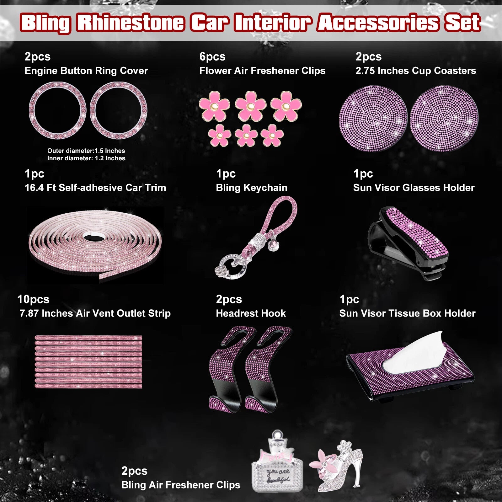 Sparkly Pink Rhinestone Diamond Interior Set for Women (28 PC) (2010-2015)