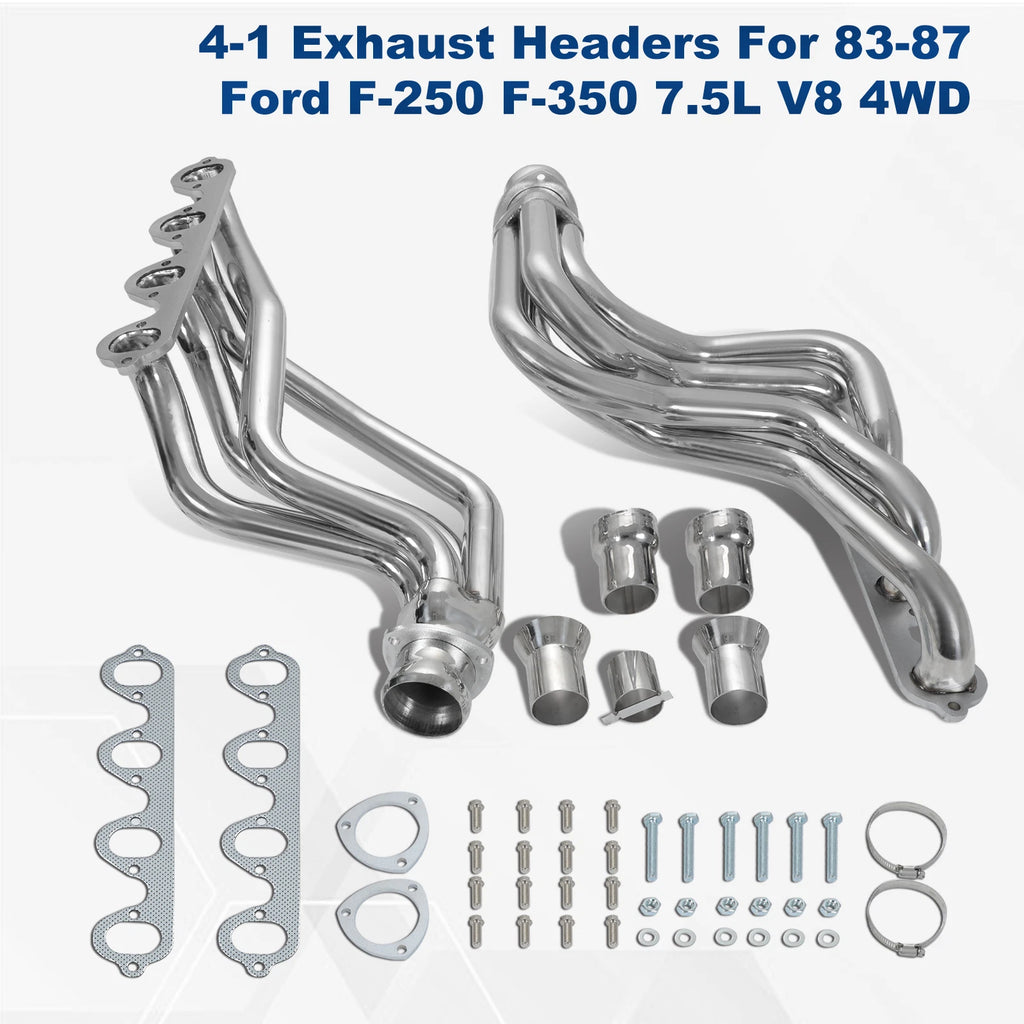 Pair Stainless Steel Exhaust Headers for Ford F250 F350 (1983–1987)
