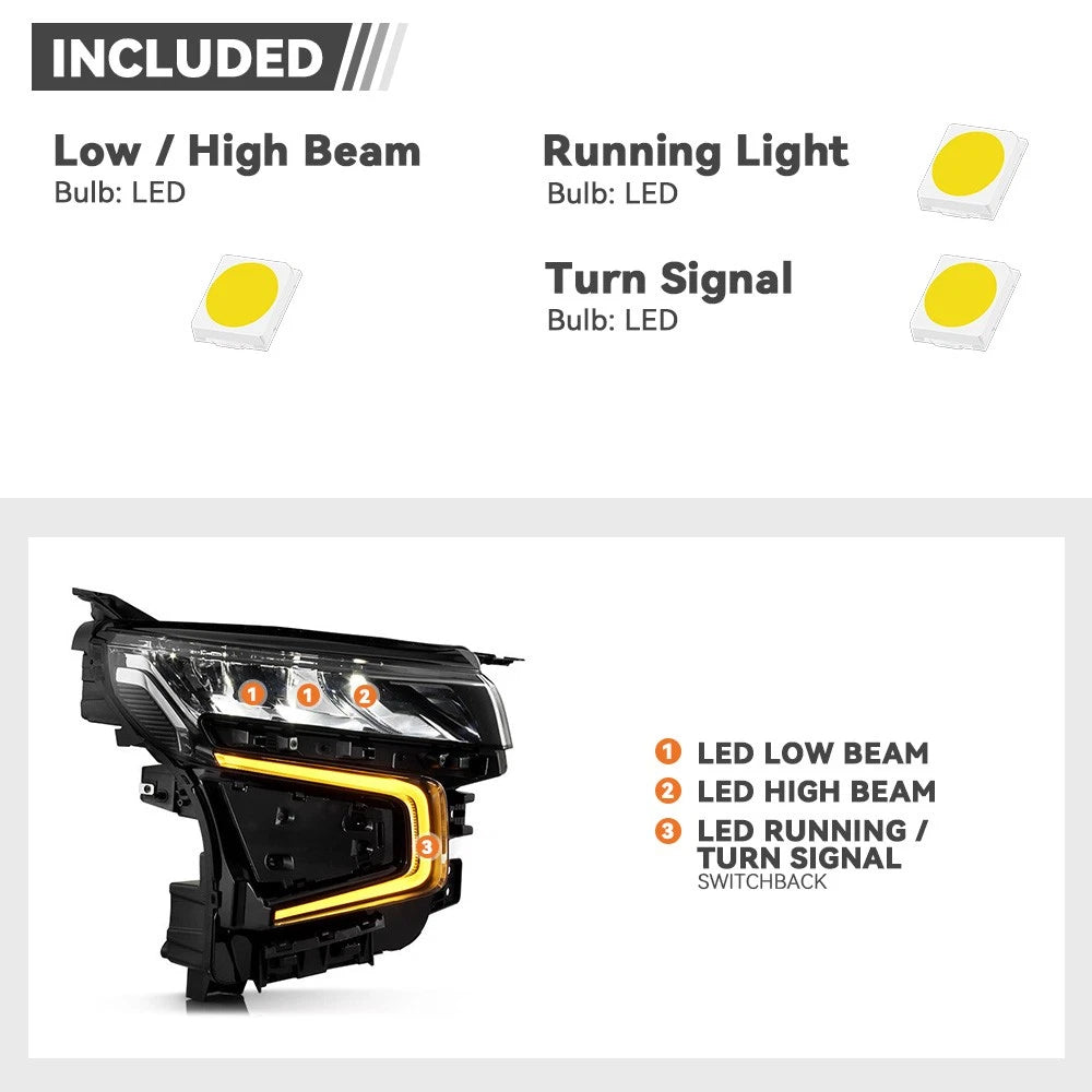 Full LED Headlights for Chevy Suburban Tahoe (2021–2024) - Left + Right Pair