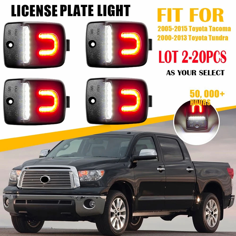 2X LED License Plate Light Red DRL Tube for Toyota Tacoma (2005–2015) Tundra (2000–2013)