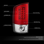 2X LED C-Tube Tail Brake Light Lamp for Dodge Ram 1500 2500 3500 (2002–2006)