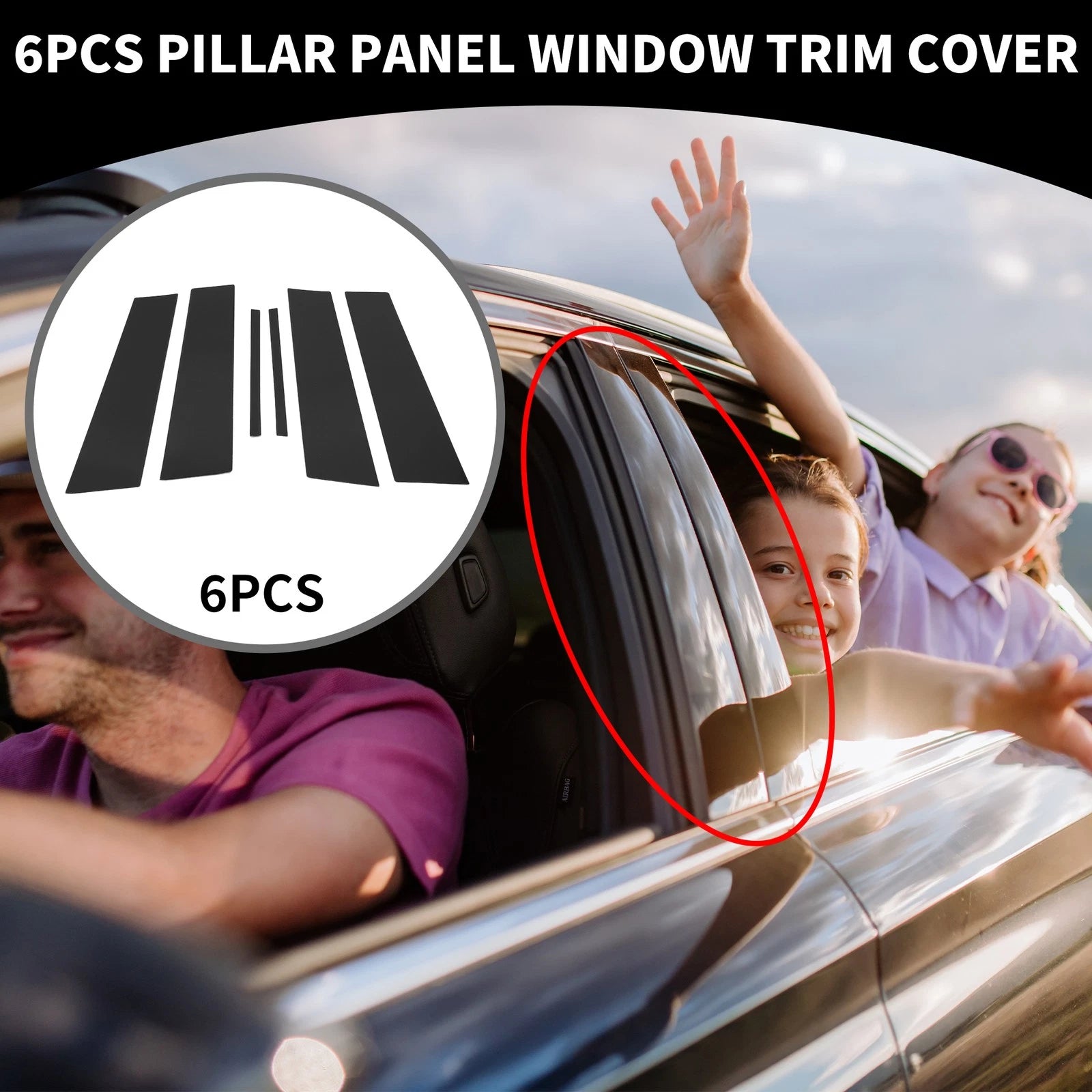 Set of 6 Car Pillar Window Trim Covers for Lexus Sedan 2021–2023 Black