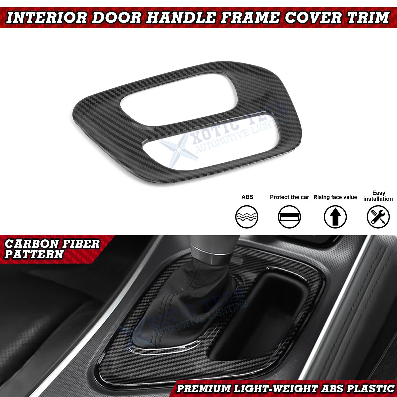 Carbon Fiber Style Gear Shift Media Frame Cover for Dodge Challenger (2015–2026)