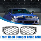 1 Pair Front Hood Bumper Grille for BMW 3 Series E46 (2002–2005) Silver Tone