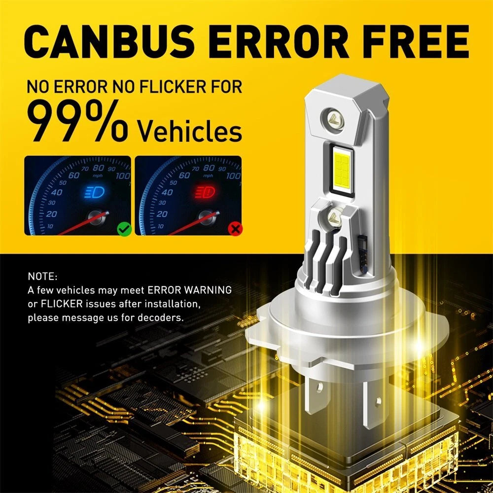 2X H7 LED Headlight Kit for High Low Beam Fog Bulbs (30000LM, 6500K)