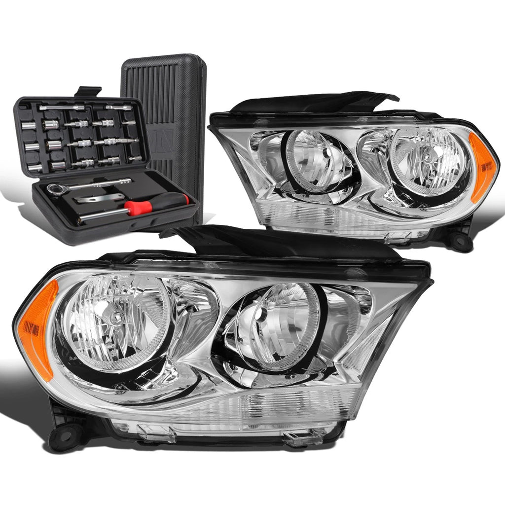 Set of 2 Chrome Amber Signal Headlights for Dodge Durango (2011–2013)