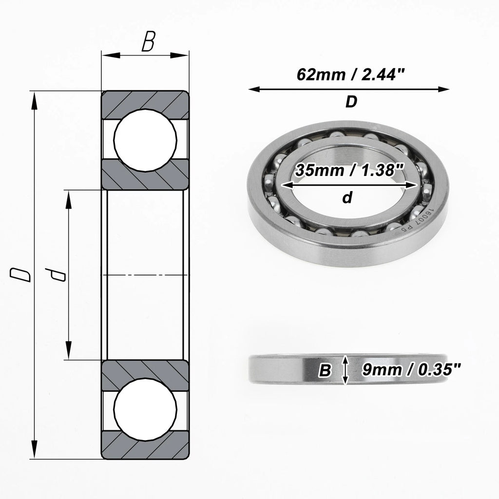 Deep Groove Ball Bearing P5 35x62x9mm for Scooter Skateboard (1 Pc)