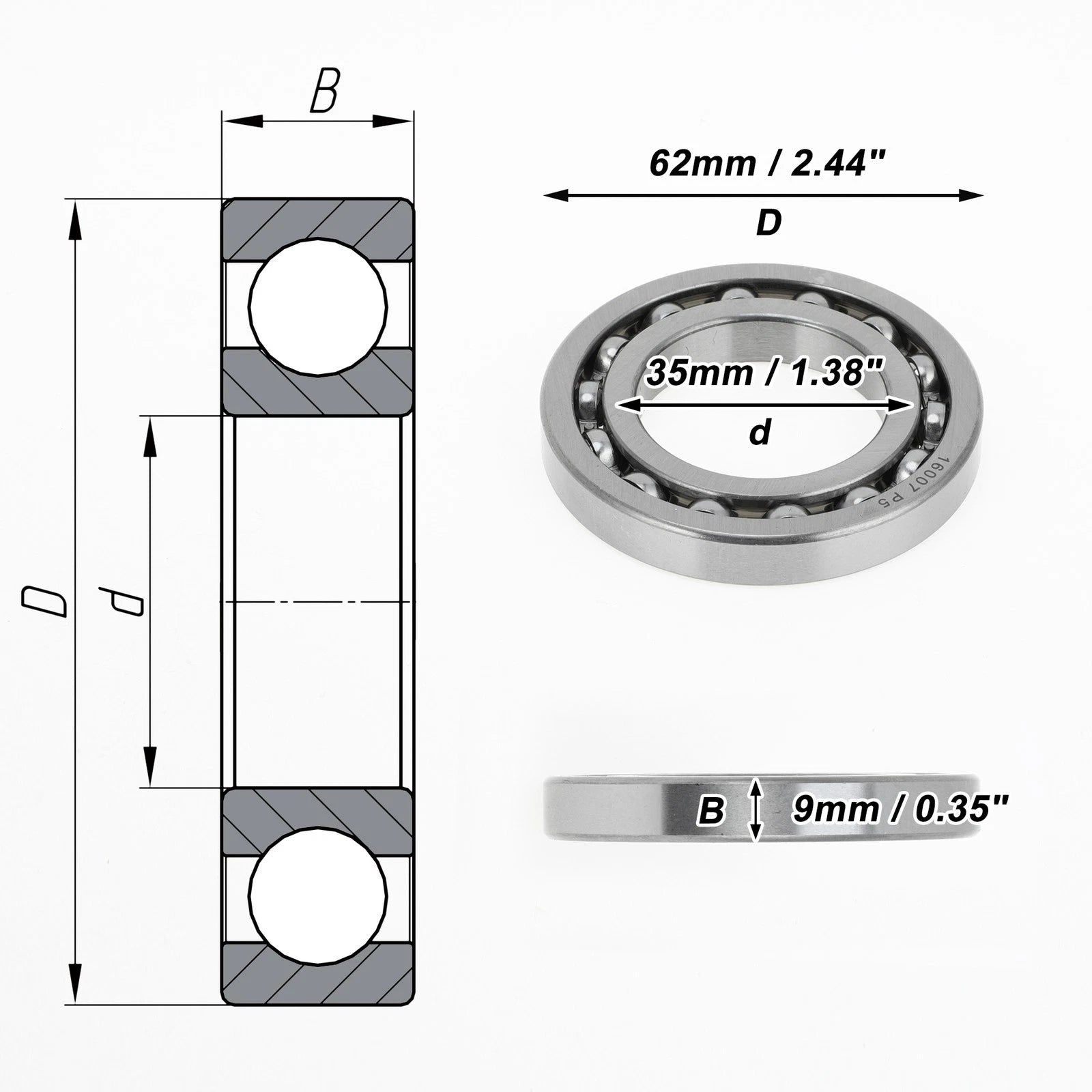 Deep Groove Ball Bearing P5 35x62x9mm for Scooter Skateboard (1 Pc)