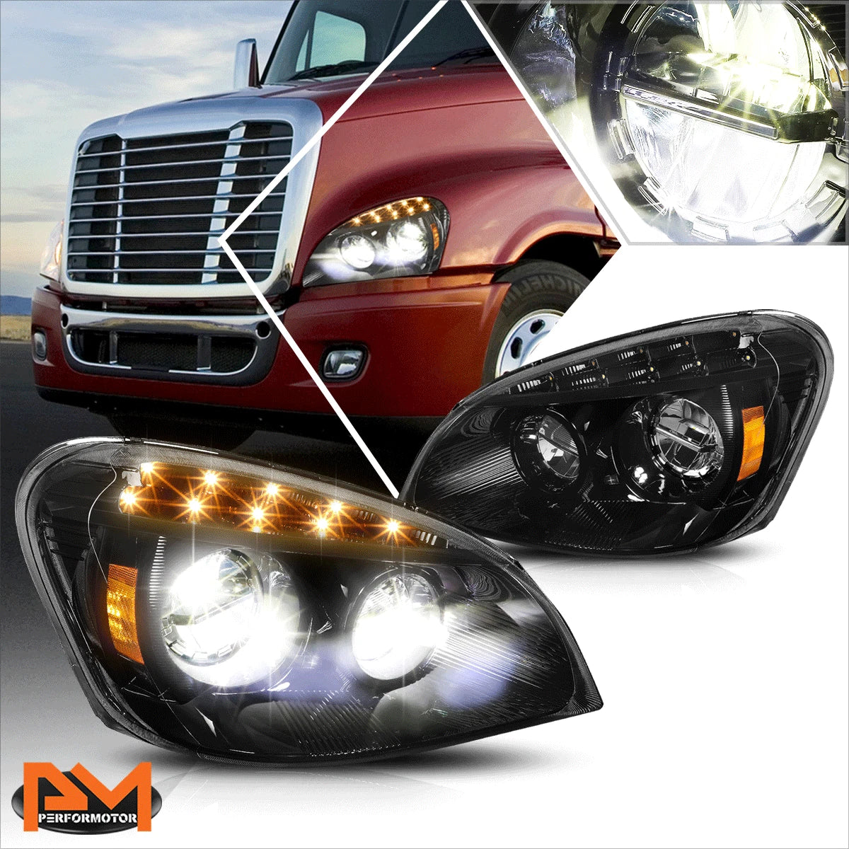 Amber LED Signal Lamp Headlights for Freightliner Cascadia (2008–2017)