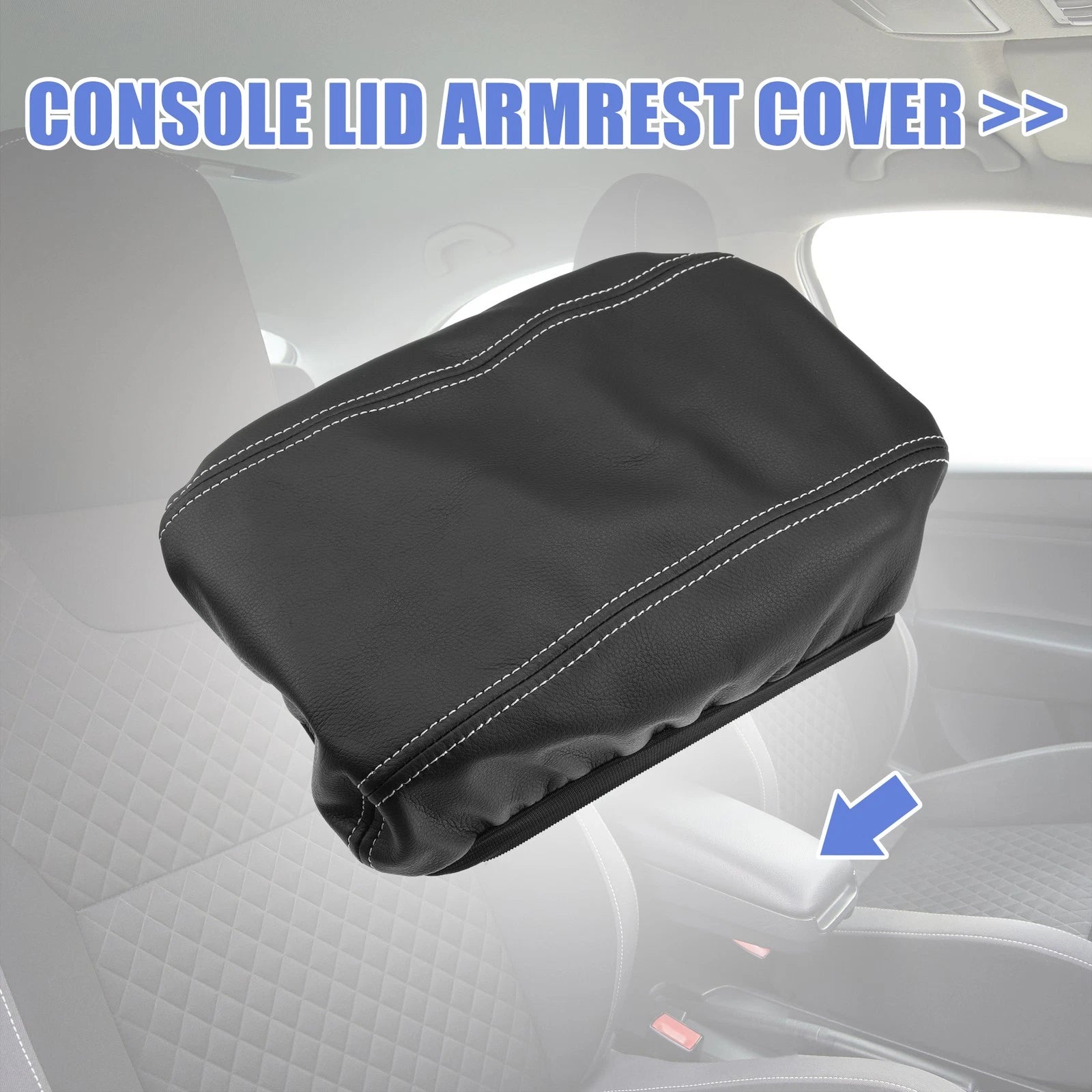 Center Console Armrest Cover for Hyundai Tucson (2016–2021) Black Gray Stitches