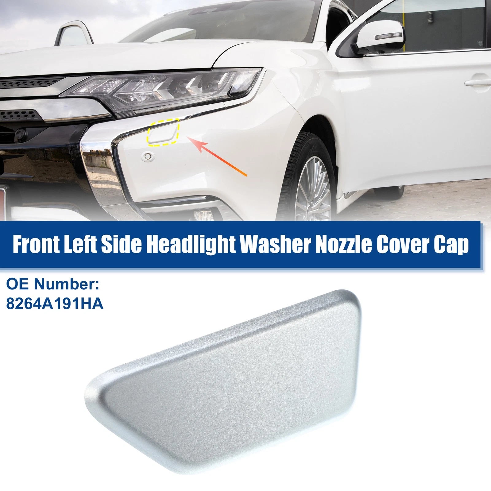 Left Headlight Washer Nozzle Cover for Mitsubishi (No. 8264A191HA) Silver Tone