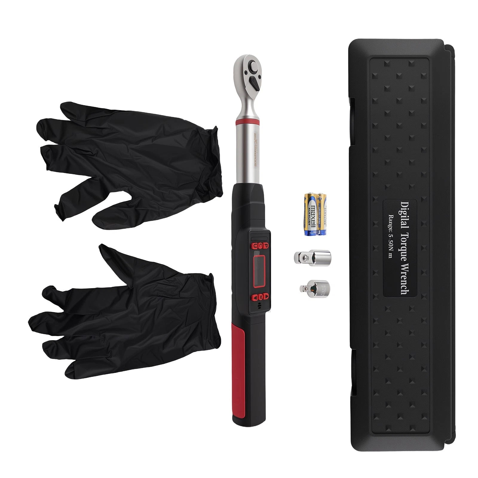 3/8" Digital Torque Wrench Set 5-50Nm with LED Display & 2 Adapters