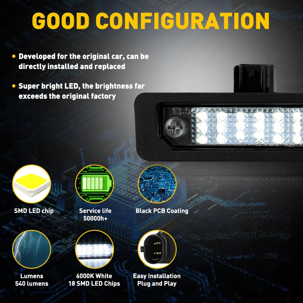 2X LED Rear License Plate Light for Ford Flex Taurus Focus Fusion Mustang (2009–2019)