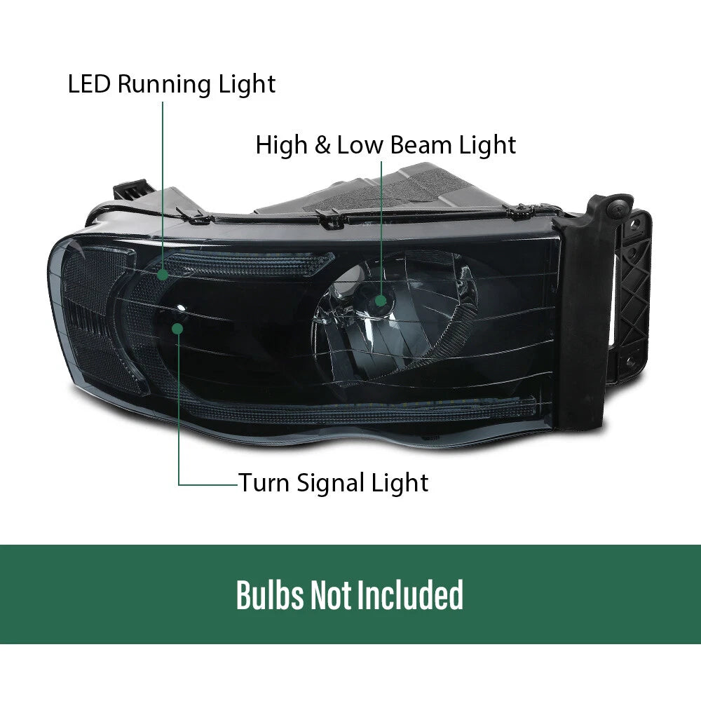 LED Tube DRL Headlights for Dodge Ram 1500 2500 3500 (2002–2005)