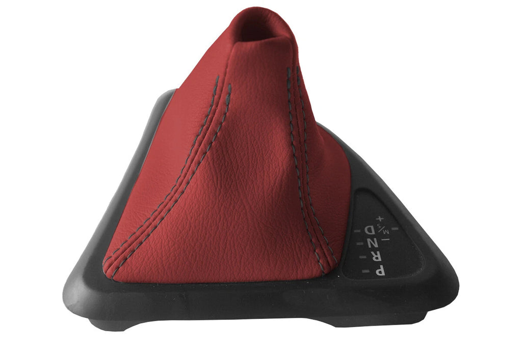 Leather Automatic Shift Boot Cover for BMW E81 E82 E87 (2004–2013) Red Black Stitch