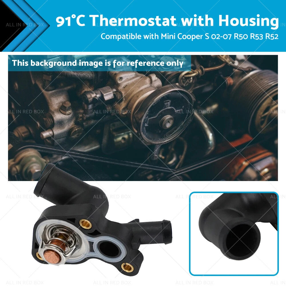 91°C Thermostat with Housing for Mini Cooper S R50 R53 R52 (2002–2006) 11537512733