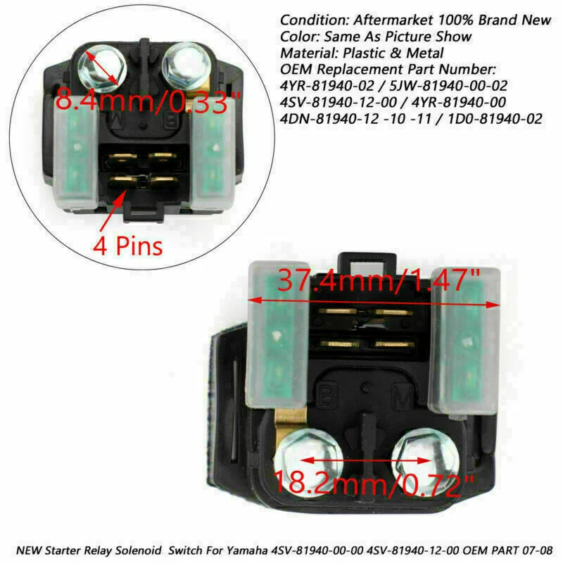 Starter Relay Solenoid for Yamaha T9 (2007–2008) 4SV-81940-00-00 4SV-81940-12-00