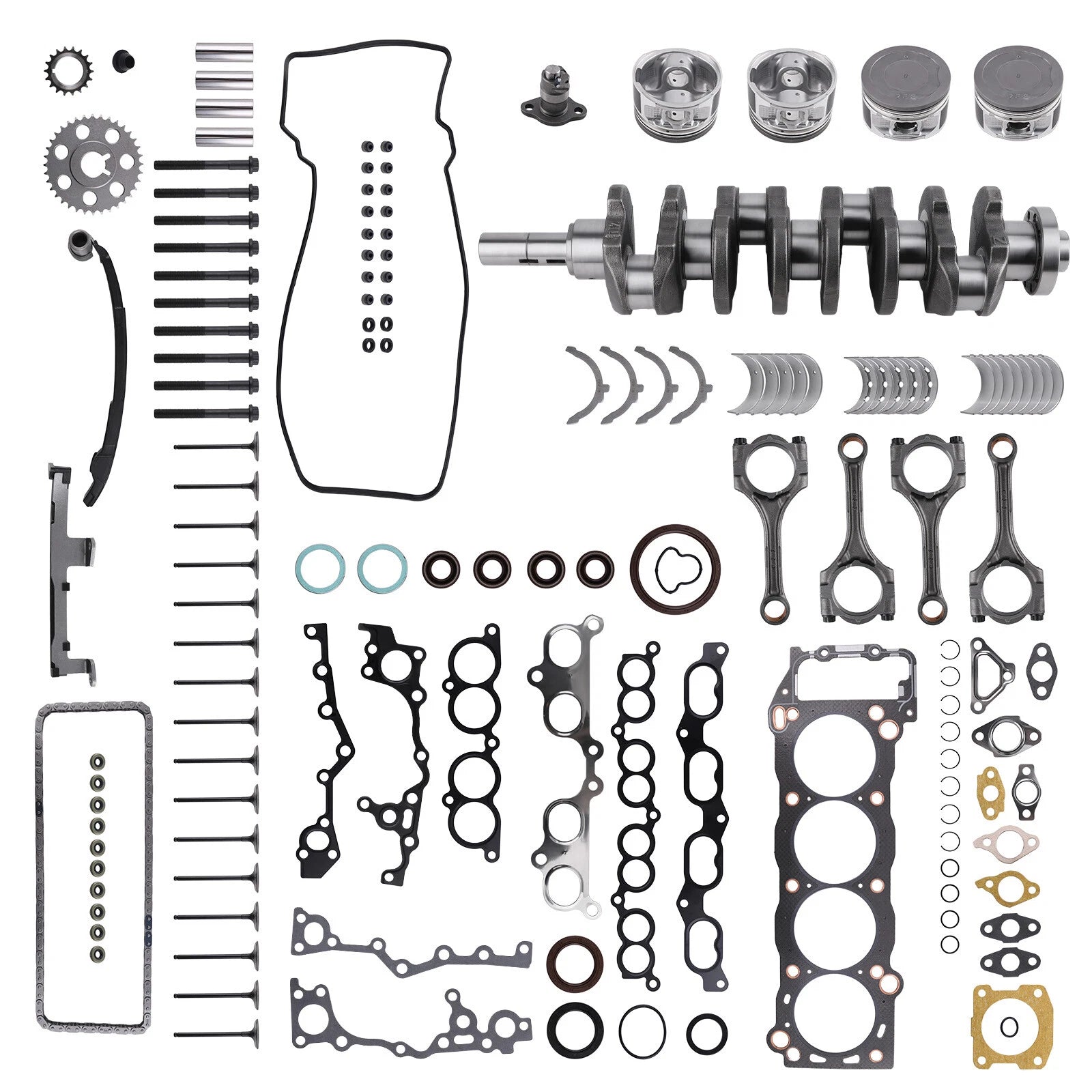 2.4L Engine Rebuild Piston Gasket Timing Kit - Crankshaft Rods For Toyota 2RZ-FE