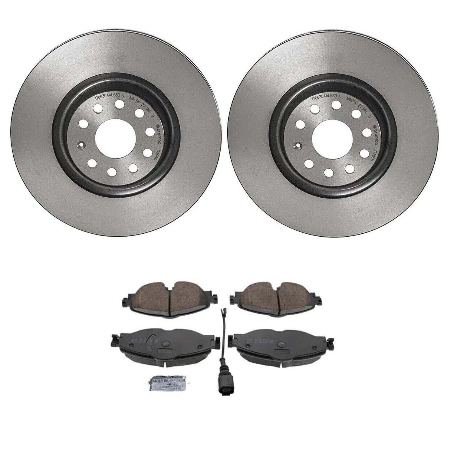 Akebono Euro Front Brake Kit 340mm Disc Rotors Pads for A3 Quattro (2015–2023)