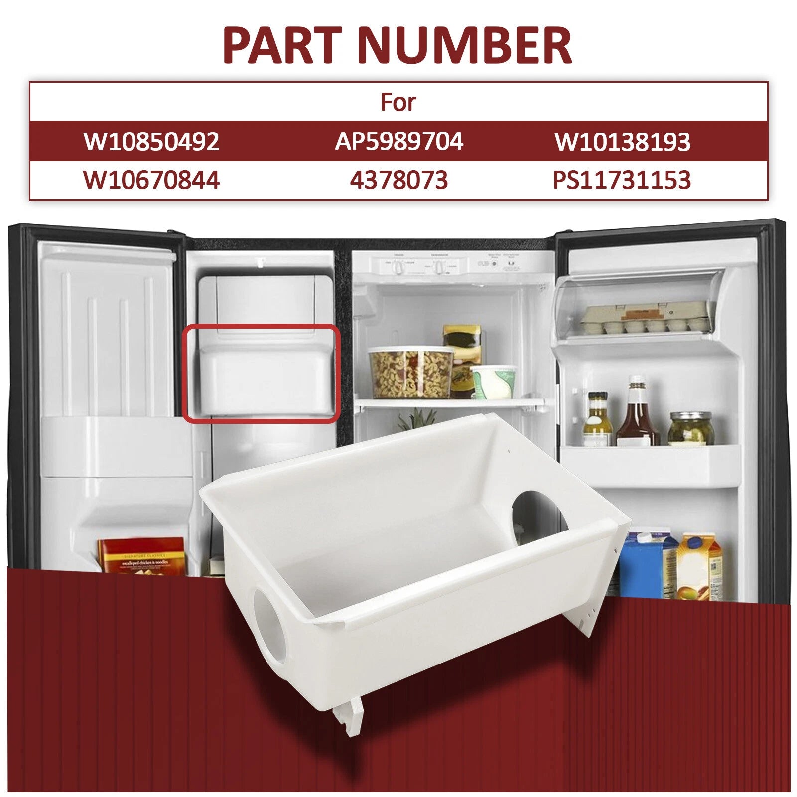 Ice Bucket Container for Whirlpool Kenmore Maytag (W10850492)