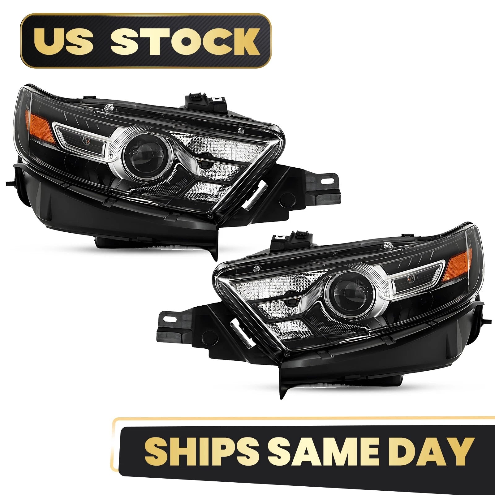 Set of 2 Halogen Headlights for Ford Taurus (2016–2019) HB3 Black Housing