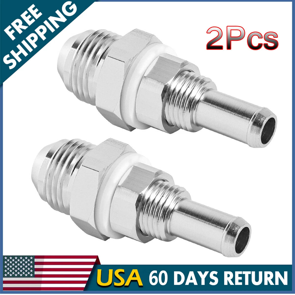 2Pcs -8AN Male Flare Bulkhead to 3/8 Hose Barb Fuel Tank Fitting Adaptor