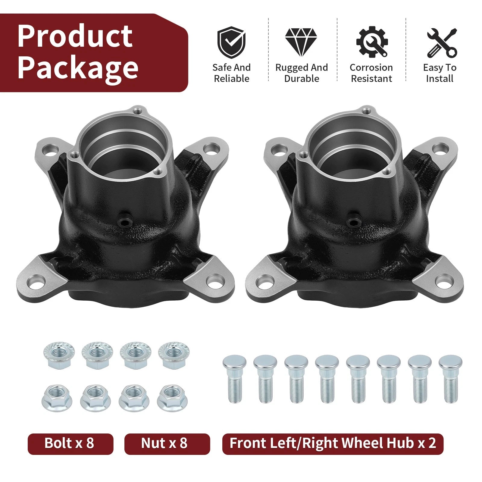2X Front Wheel Hub w/ Bolts for Polaris Norwegian Magnum 4X4 (1997–1998)