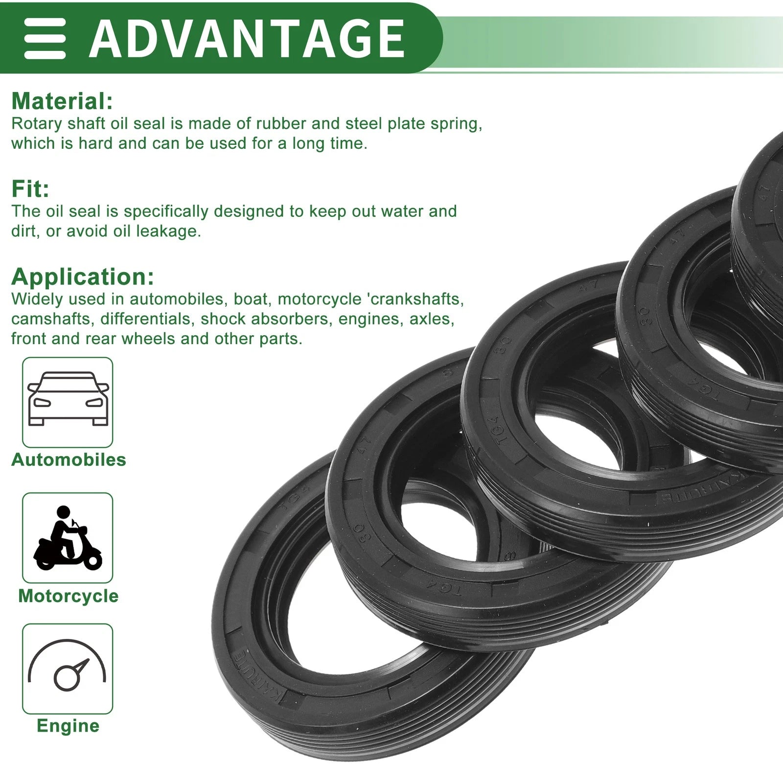 Set of 5 Oil Seal TG4 Lip Seal Ring NBR Rubber 30x47x8mm