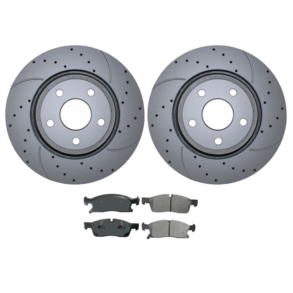 Front Brake Kit Set of 4 Drilled 350mm Rotors Akebono Ceramic Pads for Dodge Jeep