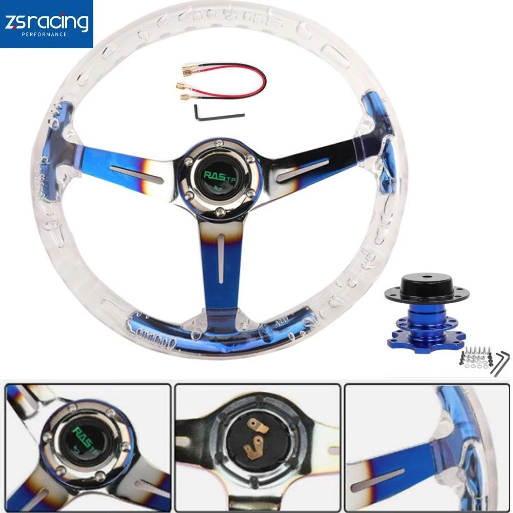 14" Racing Steering Wheel with Horn and Blue Quick Release