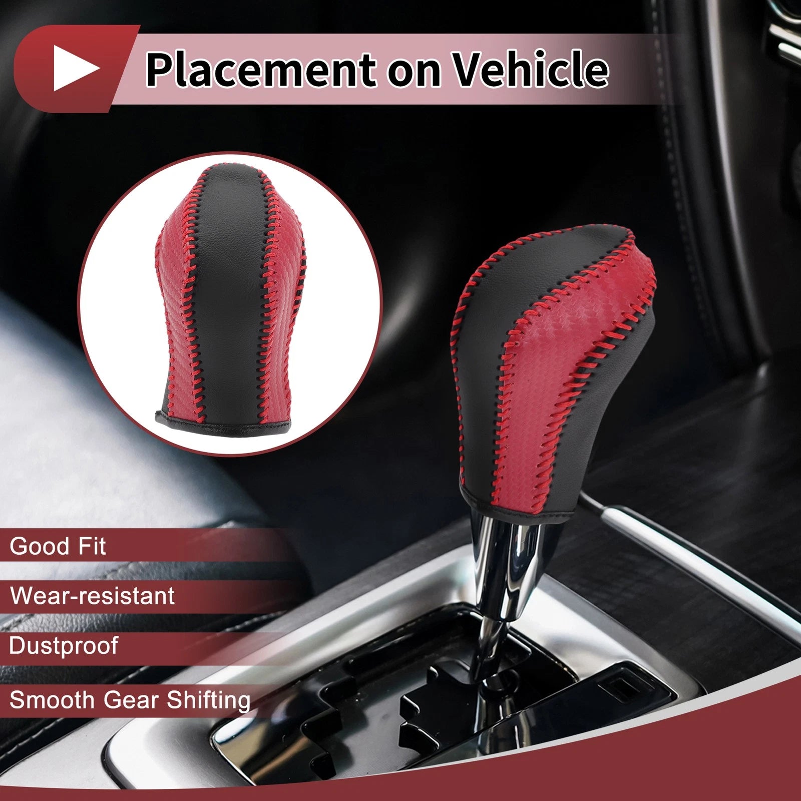 1 Pc Gear Shift Knob Cover for Nissan Maxima (2016–2023) Red Faux Leather