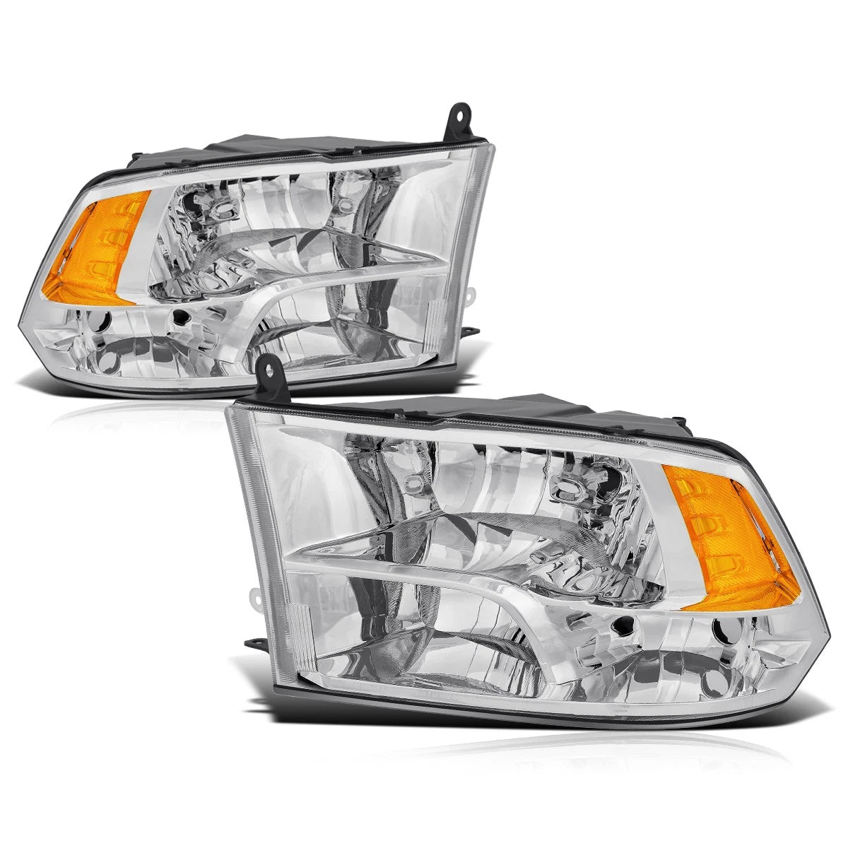Set of 2 Quad Beam Headlights for Dodge Ram 1500-3500 (2009–2012) Chrome/Amber