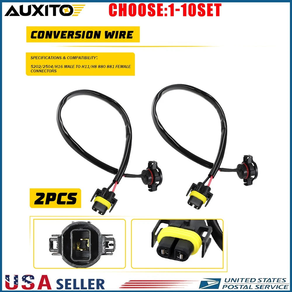 Set of 2 Fog Light Conversion Wire Harness Pigtail Socket Plugs for H11 H8