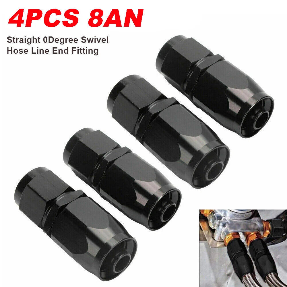 Set of 4 -8AN Black Straight Swivel Fuel Oil Hose End Fittings