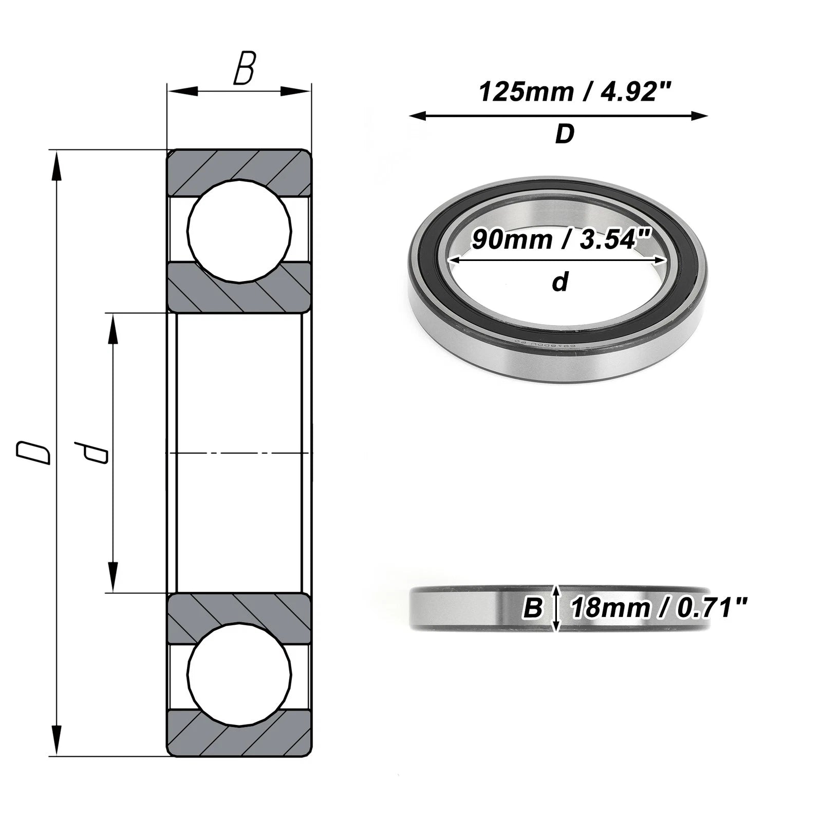 Deep Groove Ball Bearing 6918DDU for Scooter Skateboard Wheel (90x125x18mm)