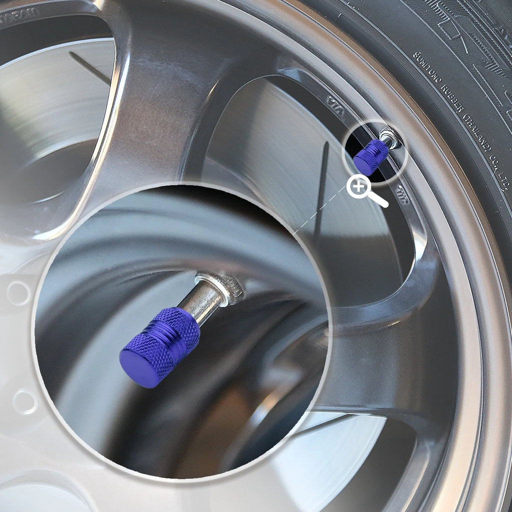 Set of 4 Blue Aluminum Tire Stem Caps 17mm Knurled Wheel Air Valve Cover