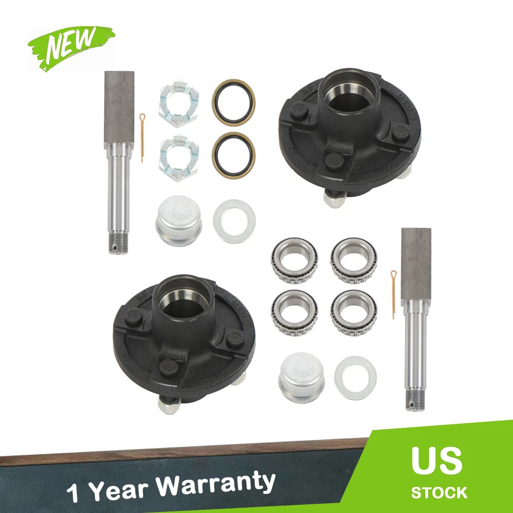 Set of 4 Trailer Hub Kit with Square Spindle and Bearing Kit for Trailer