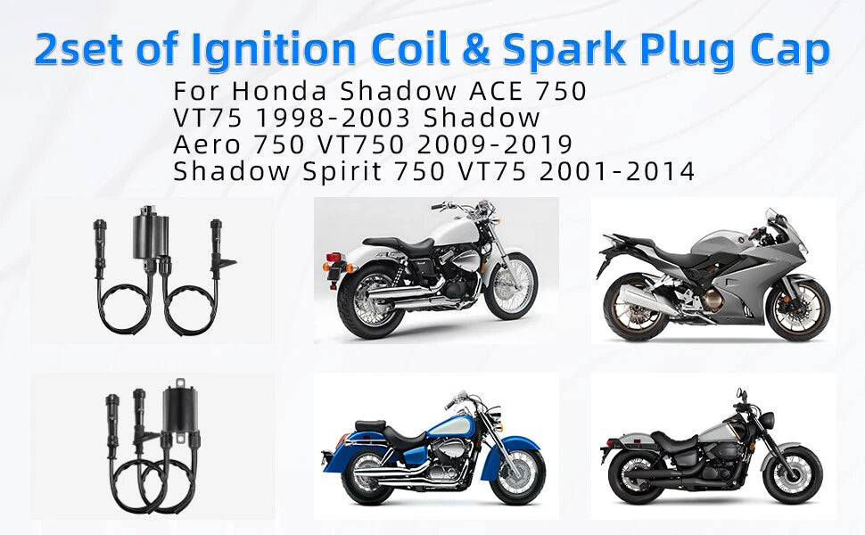 2X Ignition Coil Spark Plug Cap for Honda Shadow ACE Aero Spirit 750 (1998–2003)