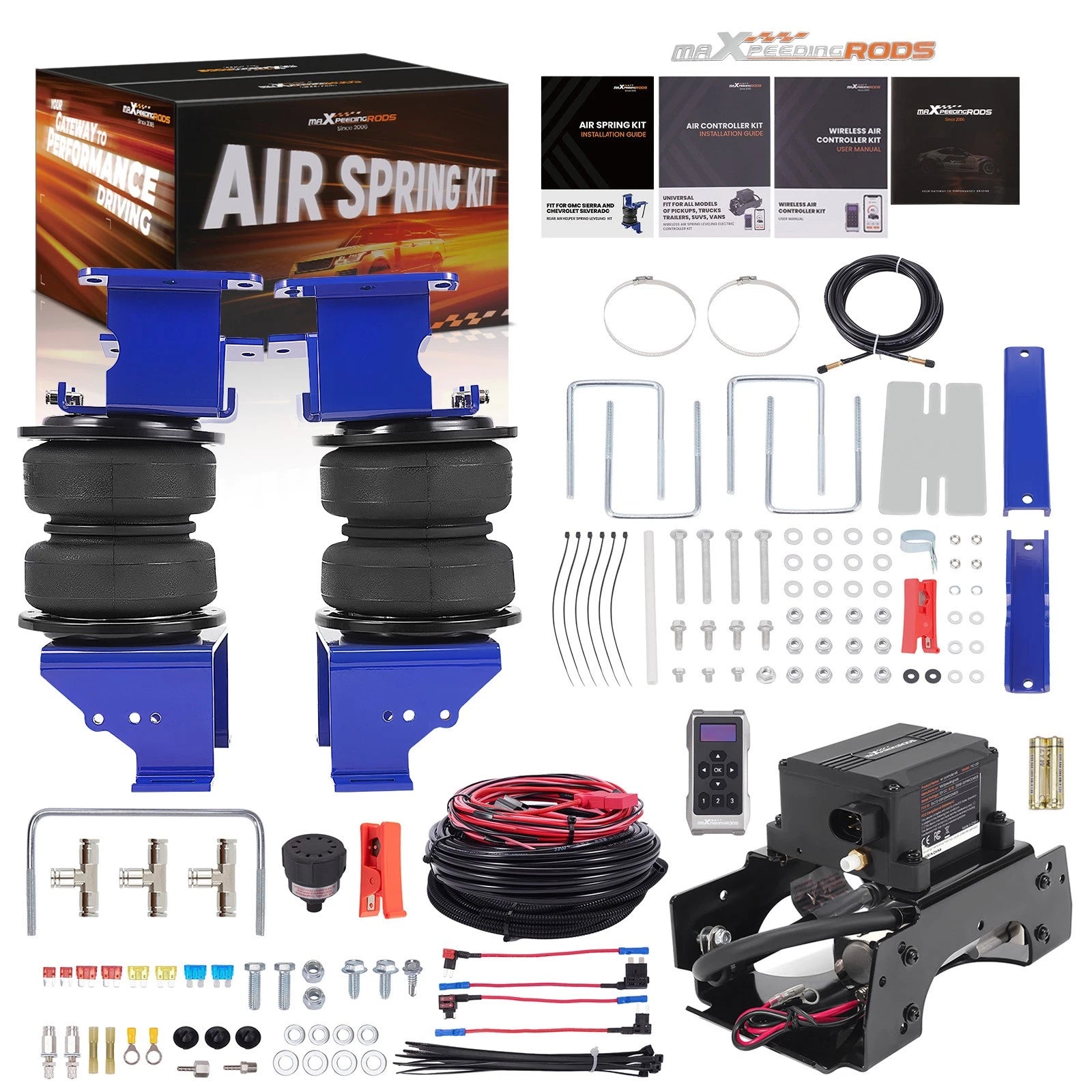 Air Suspension Springs + Wireless Compressor Kit for Chevy 3500 HD (2011–2019)